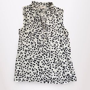 Loft Petite XS Sleeveless Top/Blouse - Black Dots on Off-White Top